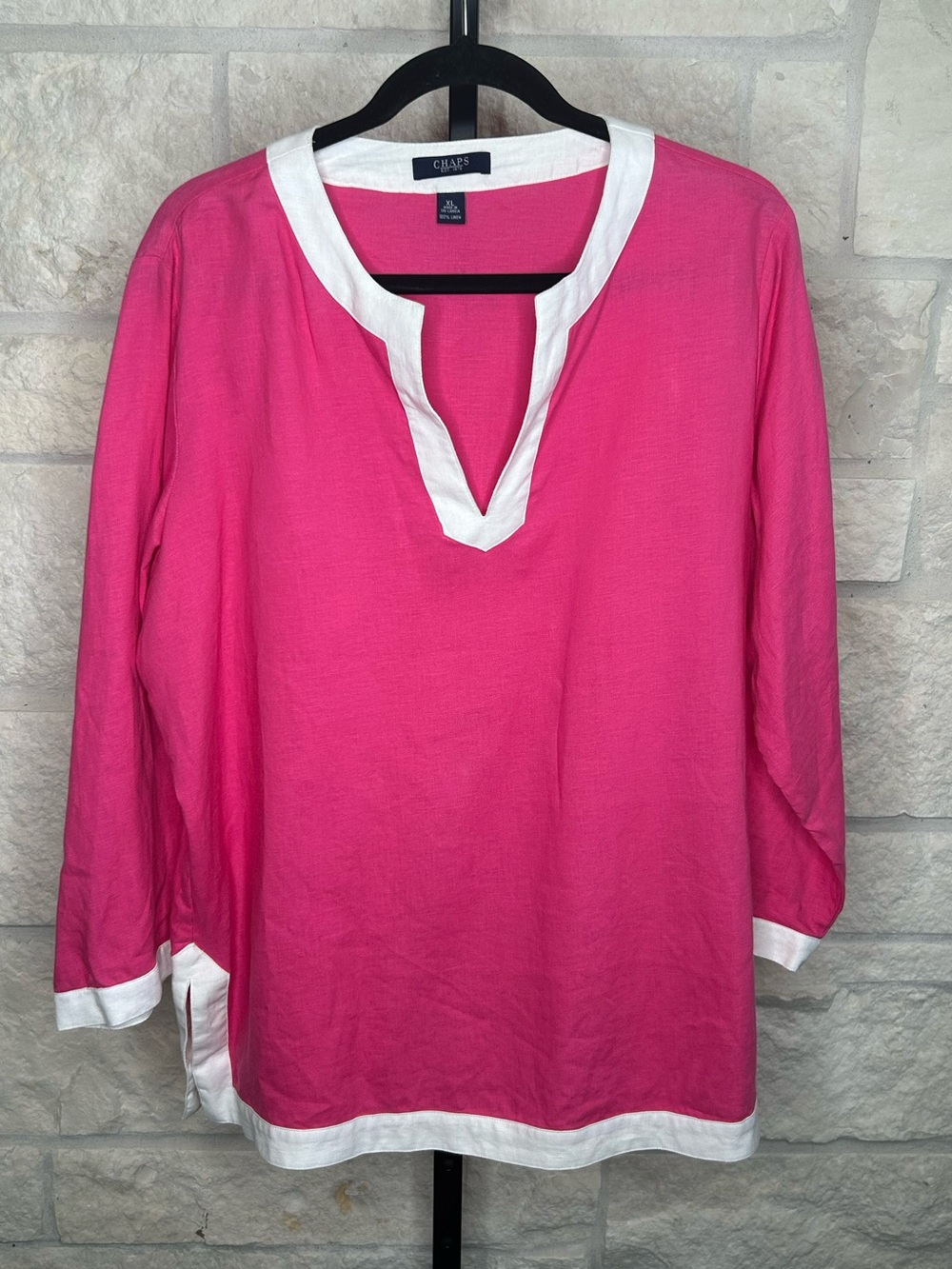 Chaps Tunic 3/4 Sleeve Top 100% Linen XL